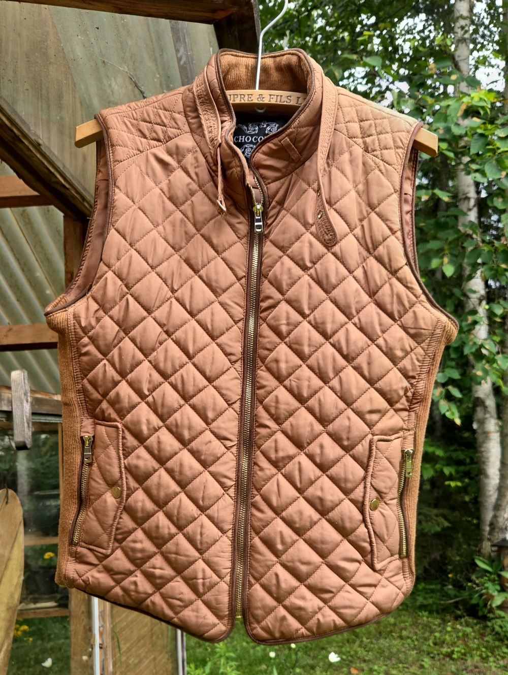Chocolate Quilted Brown Vest with Gold Hardware